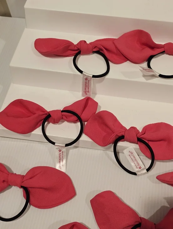 American Girl Store Exclusive Cafe Doll Pink Hair Bow Ponytail Holders Tie Set - Picture 2 of 9